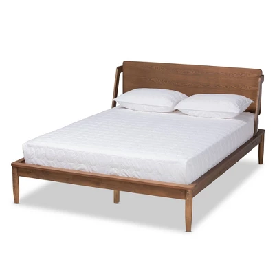 Sadler Mid-Century Modern Platform Bed Walnut/Brown - Baxton Studio - Image 8