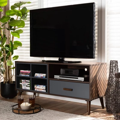 Garrick Two-Toned Wood 1 Drawer TV Stand For TVs Up To 50" Gray/Walnut Brown - Baxton Studio - Image 7