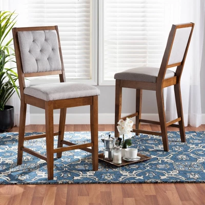2pc Gideon Fabric Upholstered And Wood Counter Height Barstool Set - Baxton Studio - Image 6