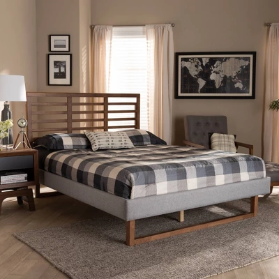 Queen Luciana Fabric Upholstered Wood Platform Bed Light Gray/Ash Walnut - Baxton Studio - Image 5