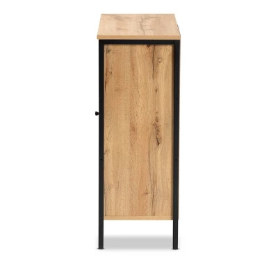 Vander Wood And Metal 1 Door Shoe Storage Cabinet Oak Brown/Black - Baxton Studio - Image 2