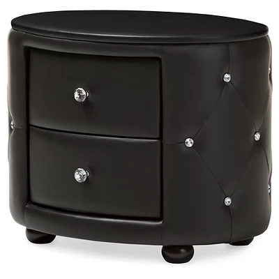 Davina Hollywood Glamour Style Oval 2 - Drawer Faux Leather Upholstered Nightstand - Baxton Studio - Image 6