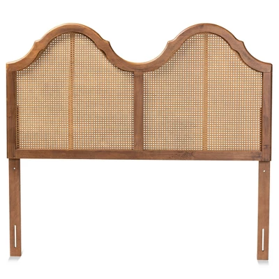 Hazel Vintage Wood And Synthetic Rattan Arched Headboard Walnut - Baxton Studio