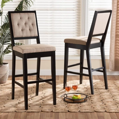 2pc Gideon Fabric Upholstered And Wood Barstool Set Sand/Dark Brown - Baxton Studio - Image 6