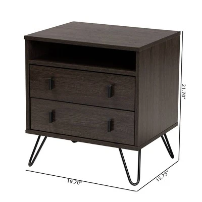 Glover Wood And Metal 2 Drawer Nightstand Brown/Gold - Baxton Studio - Image 9