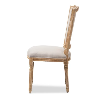 Cadencia French Vintage Cottage Weathered Oak Wood Finish And Fabric Upholstered Dining Side Chair - Beige - Baxton Studio - Image 2