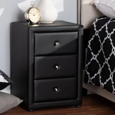 Tessa Faux Leather Upholstered 3 Drawer Nightstand Black - Baxton Studio - Image 5