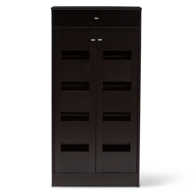 Acadia Modern And Contemporary Finished Shoe Cabinet Dark Brown - Baxton Studio - Image 2