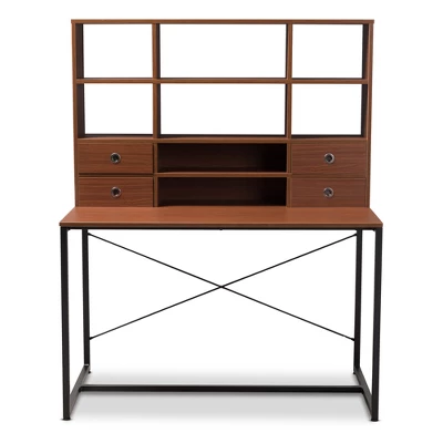 Edwin Rustic Industrial Style Wood And Metal 2 In 1 Bookcase Writing Desk Brown/Black - Baxton Studio