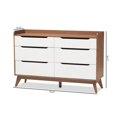 Brighton Mid-Century Modern Wood 6 Drawer Storage Dresser Brown - Baxton Studio - Image 8