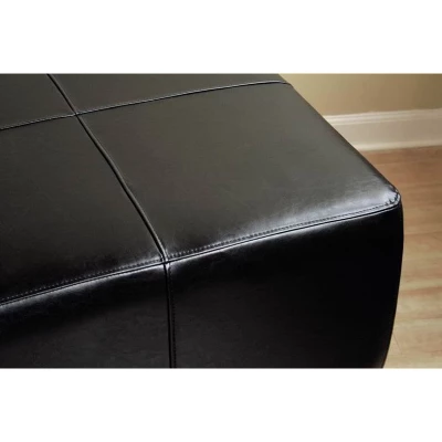 Full Leather Square Ottoman Footstool Black - Baxton Studio - Image 3