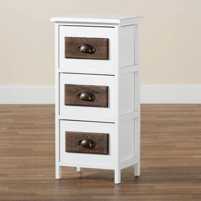 Fanning Two-Tone Wood 3 Drawer Storage Unit White/Brown - Baxton Studio - Image 7