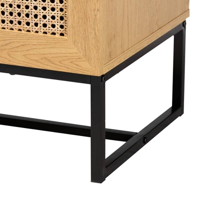 Sawyer Wood And Metal 3 Drawer Storage Cabinet With Natural Rattan Oak Brown/Black - Baxton Studio - Image 6