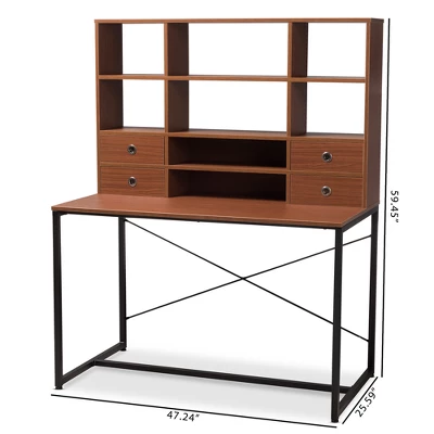 Edwin Rustic Industrial Style Wood And Metal 2 In 1 Bookcase Writing Desk Brown/Black - Baxton Studio - Image 5