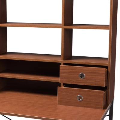 Edwin Rustic Industrial Style Wood And Metal 2 In 1 Bookcase Writing Desk Brown/Black - Baxton Studio - Image 3