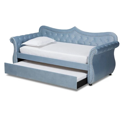 Twin Abbie Velvet Tufted Daybed With Trundle Light Blue - Baxton Studio