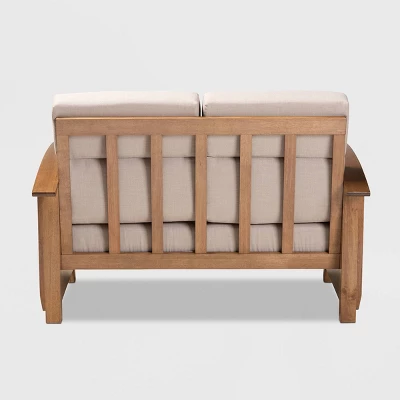 Charlotte Fabric Upholstered Wood 2 Seater Loveseat Taupe/Brown - Baxton Studio - Image 3