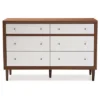 Harlow Mid-Century Modern Scandinavian Style Wood 6 Drawer Storage Dresser White/Walnut - Baxton Studio