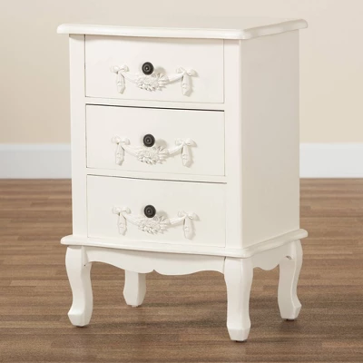 Callen Wood 3 Drawer Nightstand White - Baxton Studio - Image 8
