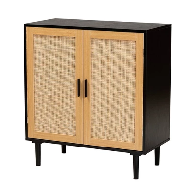 Maureen Wood And Rattan 2 Door Storage Cabinet Espresso/Natural Brown - Baxton Studio