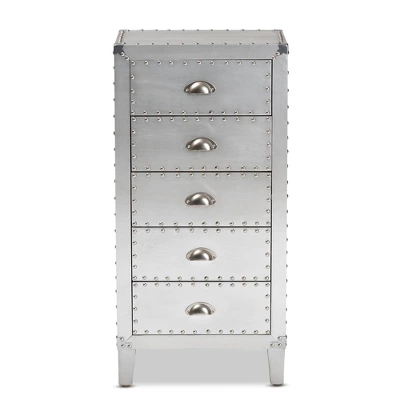 Carrel Metal 5 Drawer Accent Chest Silver - Baxton Studio - Image 2