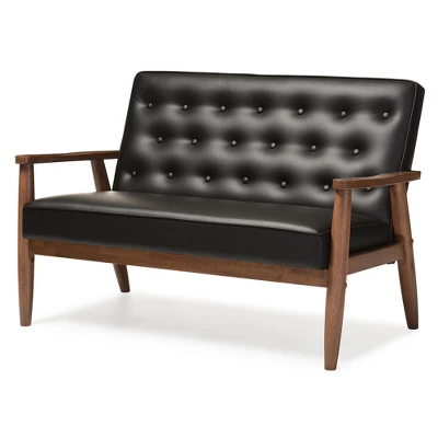 Sorrento Mid-Century Retro Modern Faux Leather Upholstered Wooden 2 Seater Loveseat - Baxton Studio - Image 4