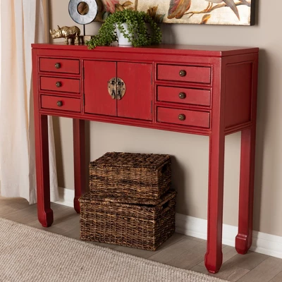 Melodie 6 Drawer Console Table Red - Baxton Studio - Image 6