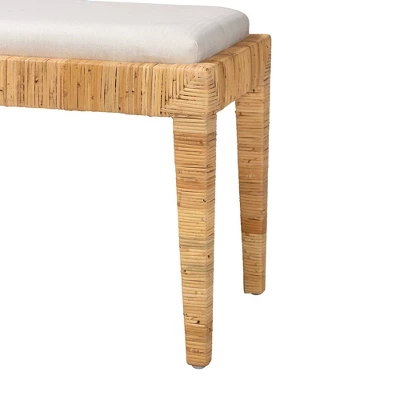 Sofia Rattan And Mahogany Wood Bench White/Natural Brown - Baxton Studio - Image 4
