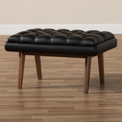 Baxton Studio Annetha Mid Century Modern Walnut Finished Wood Faux Leather Upholstered Ottoman Black - Image 6