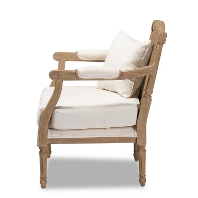 Clemence Upholstered Whitewashed Wood Accent Chair Ivory/Oak - Baxton Studio - Image 8