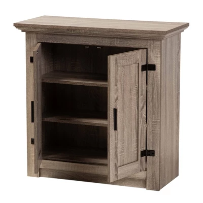 Bruce Farmhouse Wood 2 Doors Shoe Storage Cabinet Oak/Brown - Baxton Studio