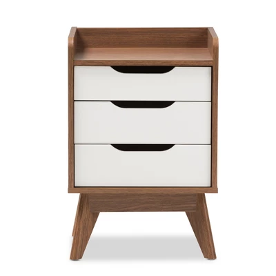 Brighton Mid - Century Modern Wood 3 - Drawer Storage Nightstand - Brown - Baxton Studio - Image 2