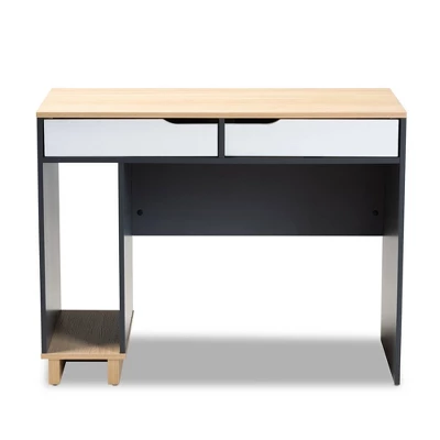Reed 2 Drawer Wood Computer Desk - Gray/White - Baxton Studio - Image 2