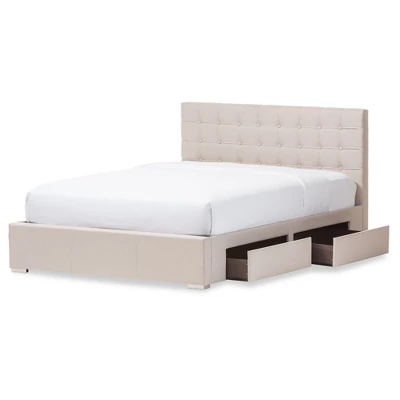 Queen Rene Modern And Contemporary Fabric 4 Drawer Storage Platform Bed - Baxton Studio