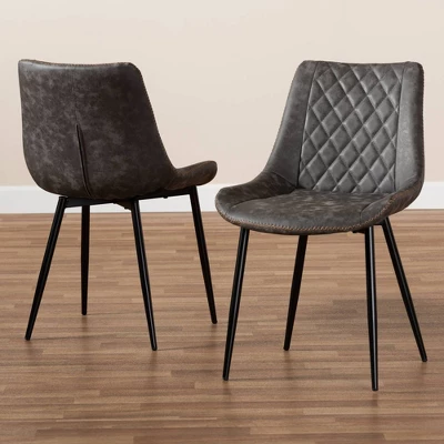 Set Of 2 Loire Faux Leather Upholstered Dining Chair Gray/Black - Baxton Studio - Image 6