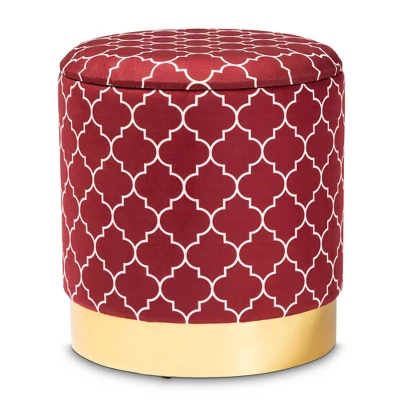 Serra Quatrefoil Velvet Upholstered Metal Storage Ottoman - Baxton Studio - Image 9