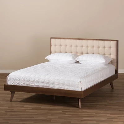 Soloman Mid - Century Modern Fabric And Walnut Finished Wood Platform Bed - Baxton Studio - Image 7