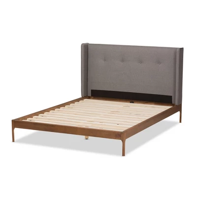 Brooklyn Mid Century Modern Walnut Wood Fabric Upholstered Platform Bed - Baxton Studio - Image 3