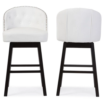 Set Of 2 Avril Modern And Contemporary Faux Leather Tufted Swivel Barstool With Nail Heads Trim - White - Baxton Studio - Image 2