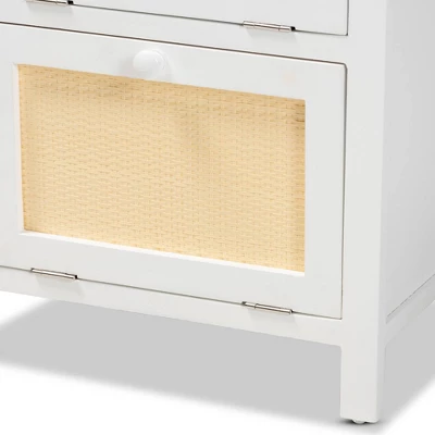 Sariah Wood Rattan 2 Door Nightstand White - Baxton Studio - Image 7