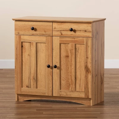 Lauren Wood 2 Door Buffet Kitchen Cabinet Oak Brown/Black - Baxton Studio - Image 4