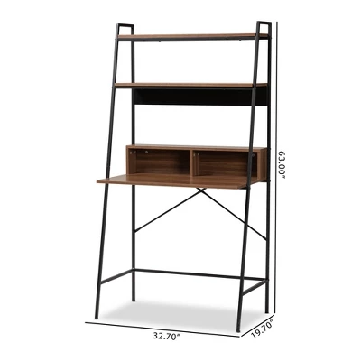 Palmira Wood And Metal Desk With Shelves Walnut Brown/Black - Baxton Studio - Image 7
