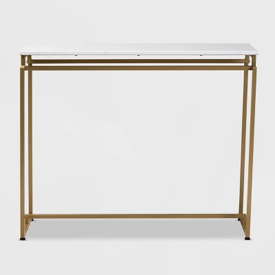 Renzo Metal Console Table With Faux Marble Tabletop White/Gold - Baxton Studio