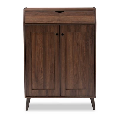 Cormier Walnut Finished 2 Door Wood Entryway Shoe Storage Cabinet Brown - Baxton Studio - Image 8
