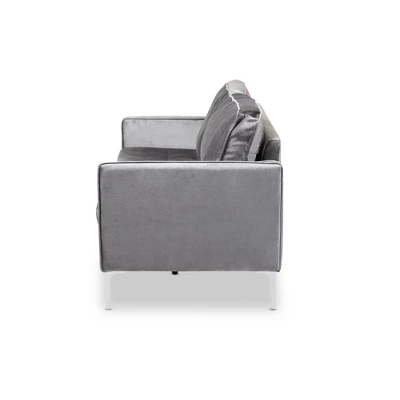 Baxton Studio Clara Velvet Fabric Upholstered 3 Seater Sofa Gray - BaxtonStudio - Image 7