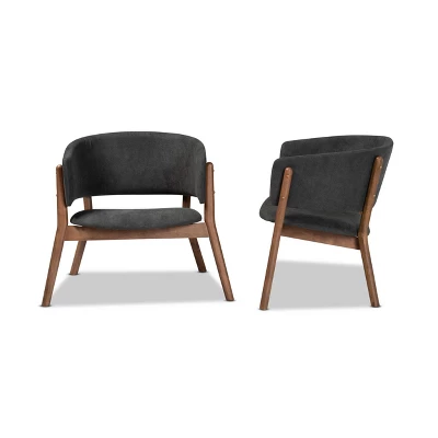 2pc Baron Fabric Upholstered And Wood Living Room Accent Chair Set - Baxton Studio - Image 2