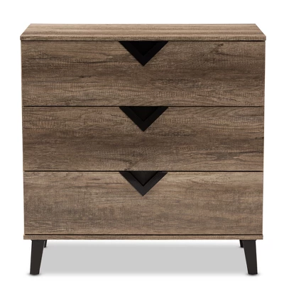 Baxton Studio Wales Modern And Contemporary Oak Wood Finish 3 Drawer Chest Light Brown - Image 2