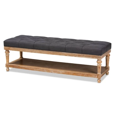 Linda Linen Fabric Upholstered Washed Wood Storage Bench - Baxton Studio - Image 7