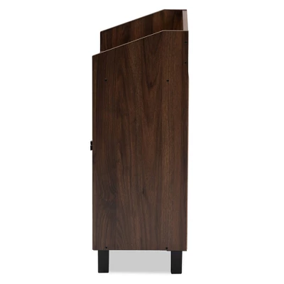 Rossin Walnut Finished 2 Door Wood Entryway Shoe Storage Cabinet With Open Shelf Brown - Baxton Studio - Image 7
