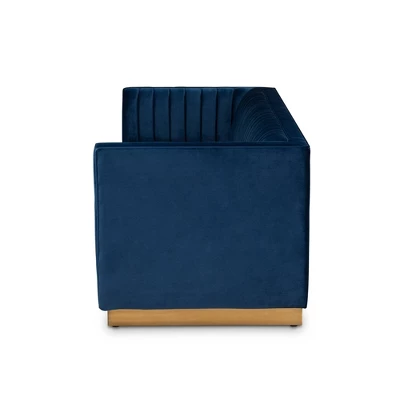 Aveline Velvet Upholstered Finished Sofa Navy Blue/Gold - Baxton Studio - Image 2